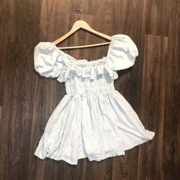 Mable AVA Mini Dress Light blue Puff Sleeve  smocked bodice Women's Size Medium - Picture 5 of 12